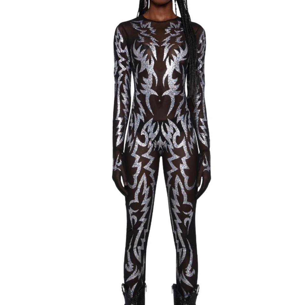 NWT Club Exx glitter mesh bodysuit